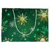 Xmas Golden Snowflakes op groene achtergrond Groot Cadeauzakje (Achterkant)