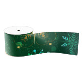 Xmas Golden Snowflakes op groene achtergrond Grosgrain Lint (Spoel)