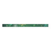 Xmas Golden Snowflakes op groene achtergrond Grosgrain Lint (Voorkant)