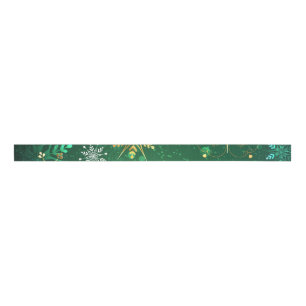 Xmas Golden Snowflakes op groene achtergrond Grosgrain Lint