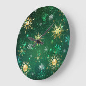 Xmas Golden Snowflakes op groene achtergrond Grote Klok (Hoek)