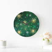 Xmas Golden Snowflakes op groene achtergrond Grote Klok (Huis)