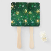 Xmas Golden Snowflakes op groene achtergrond Handwaaier (Voorkant en achterkant)