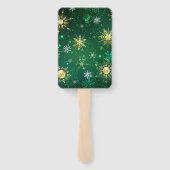 Xmas Golden Snowflakes op groene achtergrond Handwaaier (Achterkant)