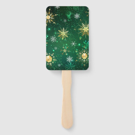 Xmas Golden Snowflakes op groene achtergrond Handwaaier (Achterkant)