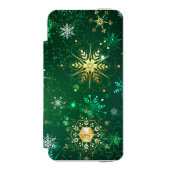 Xmas Golden Snowflakes op groene achtergrond Incipio iPhone Portemonnee Hoesje (Voorkant Agenda)