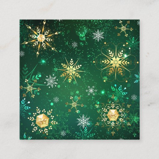 Xmas Golden Snowflakes op groene achtergrond Informatiekaartje (Voorkant)