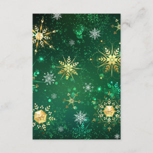 Xmas Golden Snowflakes op groene achtergrond Informatiekaartje