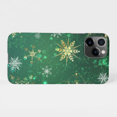 Xmas Golden Snowflakes op groene achtergrond iPhone Hoesje (Achterkant horizontaal)