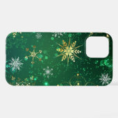 Xmas Golden Snowflakes op groene achtergrond iPhone Hoesje (Achterkant horizontaal)