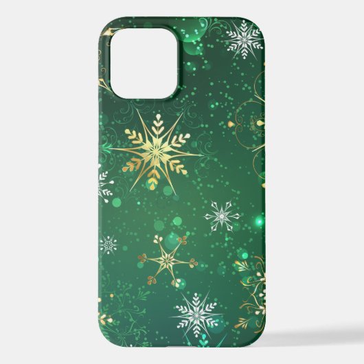 Xmas Golden Snowflakes op groene achtergrond iPhone Hoesje (Achterkant)