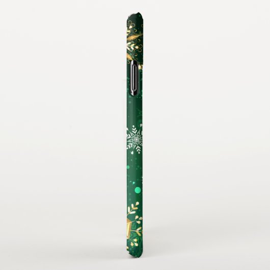 Xmas Golden Snowflakes op groene achtergrond iPhone Hoesje (Rechterkant)