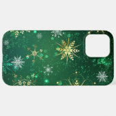 Xmas Golden Snowflakes op groene achtergrond iPhone Hoesje (Achterkant horizontaal)
