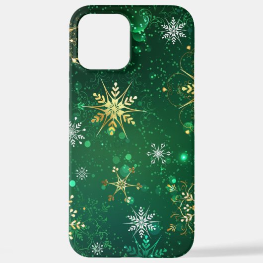 Xmas Golden Snowflakes op groene achtergrond iPhone Hoesje (Achterkant)