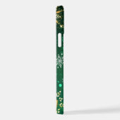 Xmas Golden Snowflakes op groene achtergrond iPhone Hoesje (Rechterkant)
