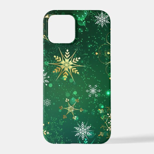 Xmas Golden Snowflakes op groene achtergrond iPhone Hoesje (Achterkant)