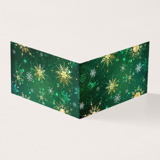 Xmas Golden Snowflakes op groene achtergrond Kaart (Buitenkant)