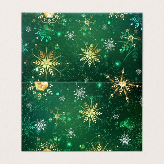 Xmas Golden Snowflakes op groene achtergrond Kaart (Buitenkant ongevouwen)