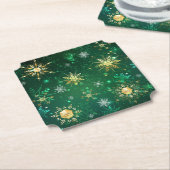 Xmas Golden Snowflakes op groene achtergrond Kartonnen Onderzetters (Gekanteld)