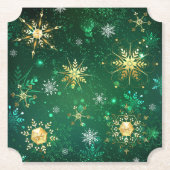 Xmas Golden Snowflakes op groene achtergrond Kartonnen Onderzetters (Voorkant)