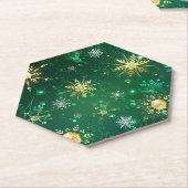 Xmas Golden Snowflakes op groene achtergrond Kartonnen Onderzetters (Schuin)