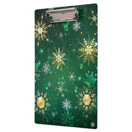 Xmas Golden Snowflakes op groene achtergrond Klembord (Links)