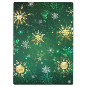 Xmas Golden Snowflakes op groene achtergrond Klembord (Achterkant)