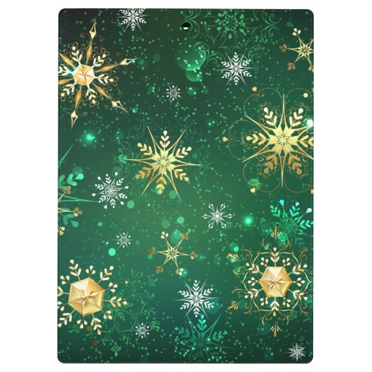 Xmas Golden Snowflakes op groene achtergrond Klembord (Achterkant)