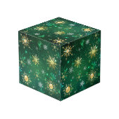 Xmas Golden Snowflakes op groene achtergrond Kubus (Achter hoekig)