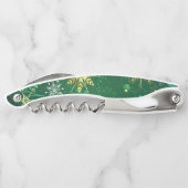 Xmas Golden Snowflakes op groene achtergrond Kurkentrekker (Achterkant)