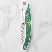 Xmas Golden Snowflakes op groene achtergrond Kurkentrekker (Voorkant)