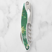 Xmas Golden Snowflakes op groene achtergrond Kurkentrekker (Achterkant)