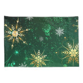 Xmas Golden Snowflakes op groene achtergrond Kussensloop (Achterkant-Rechts)