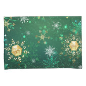 Xmas Golden Snowflakes op groene achtergrond Kussensloop (Voorkant-Rechts)