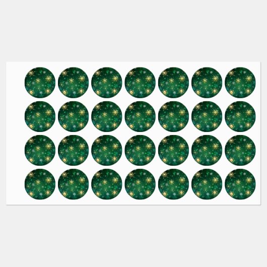 Xmas Golden Snowflakes op groene achtergrond Labels (Vel)