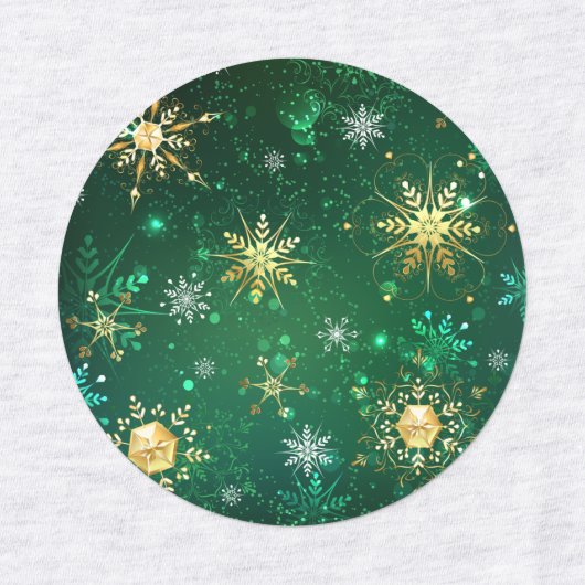 Xmas Golden Snowflakes op groene achtergrond Labels (Design 2)