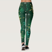 Xmas Golden Snowflakes op groene achtergrond Leggings (Achterkant)
