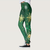 Xmas Golden Snowflakes op groene achtergrond Leggings (Links)