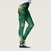 Xmas Golden Snowflakes op groene achtergrond Leggings (Rechts)