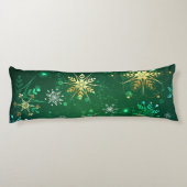 Xmas Golden Snowflakes op groene achtergrond Lichaamskussen (Achterkant)