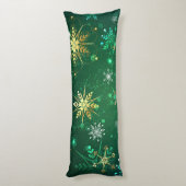 Xmas Golden Snowflakes op groene achtergrond Lichaamskussen (Achterkant (Verticaal))