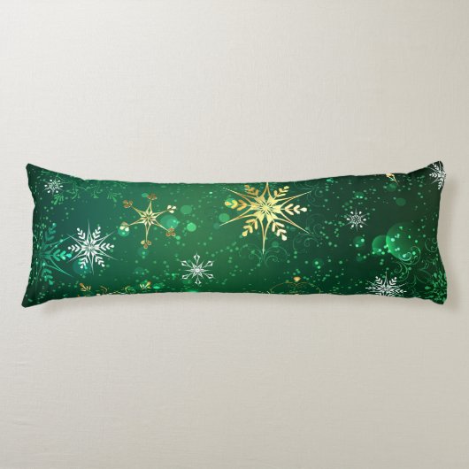 Xmas Golden Snowflakes op groene achtergrond Lichaamskussen (Voorkant)