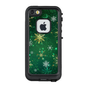 Xmas Golden Snowflakes op groene achtergrond LifeProof FRÄ’ iPhone SE/5/5s Hoesje