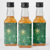 Xmas Golden Snowflakes op groene achtergrond Likeurfles Etiket (Flessen)