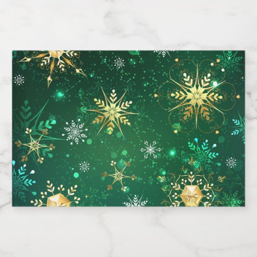 Xmas Golden Snowflakes op groene achtergrond Likeurfles Etiket (Enkel label)