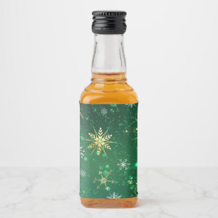Xmas Golden Snowflakes op groene achtergrond Likeurfles Etiket