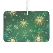 Xmas Golden Snowflakes op groene achtergrond Luchtverfrisser (Achterkant)
