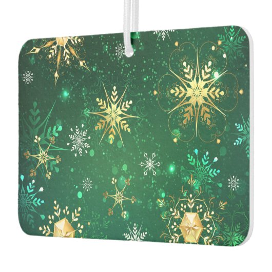 Xmas Golden Snowflakes op groene achtergrond Luchtverfrisser (Links)