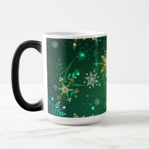 Xmas Golden Snowflakes op groene achtergrond Magische Mok