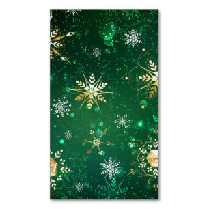 Xmas Golden Snowflakes op groene achtergrond Magnetisch Visitekaartje